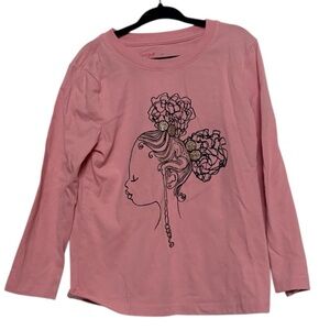 Cat & Jack Toddler Girls Pink & Black Graphic Long Sleeve Shirt 5T